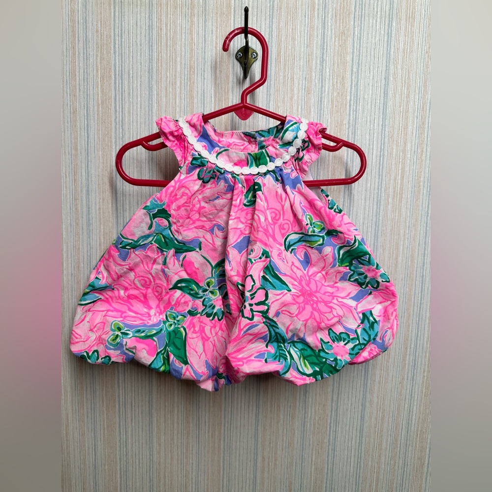 Lilly Pulitzer Pink and Green Floral Kids Casual Dress